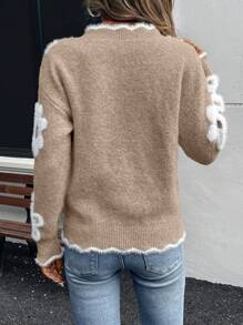 EMERY ROSE 女士优雅貂皮花卉图案蕾丝边针织上衣