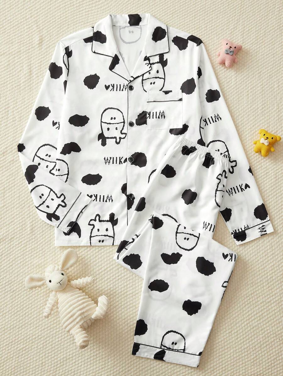 Bộ đồ ngủ dài tay in họa tiết hoạt hình cho bé trai tuổi teen - trắng - Xem 1
