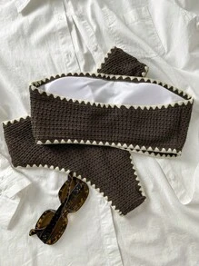 Swim Mod New Textured Fabric Women Summer Holiday Bandeau Teeth Edge Crafted Bikini Set