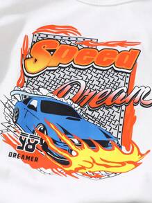 SHEIN 2pcs Baby Girls' Printed Top And Denim Pants Set - White - View 3