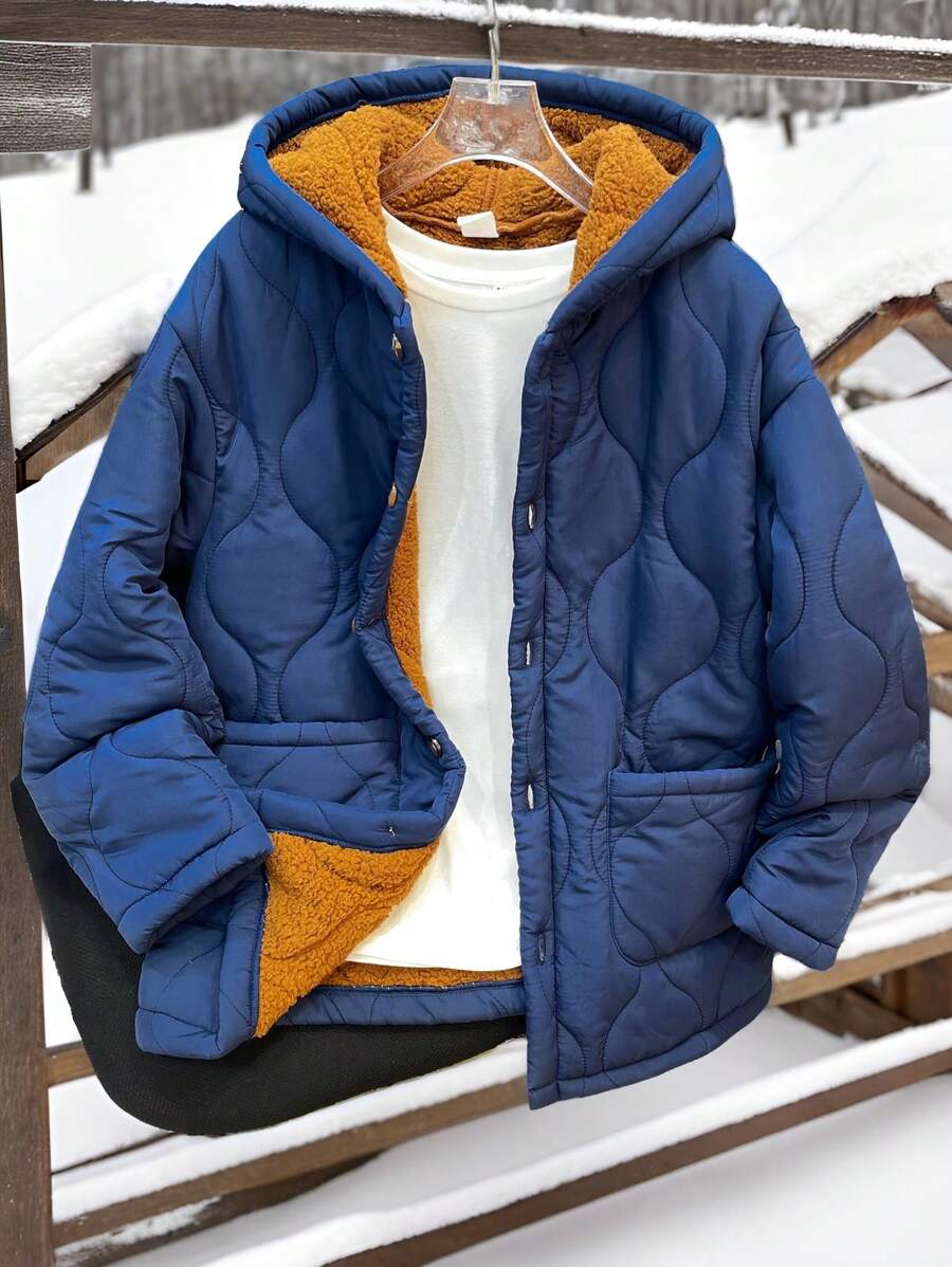 SHEIN Leap Crew 男童休闲宽松保暖连帽外套，适合秋冬季通勤、上学、日常休闲和运动穿着。 - 寶藍色 - 查看 1