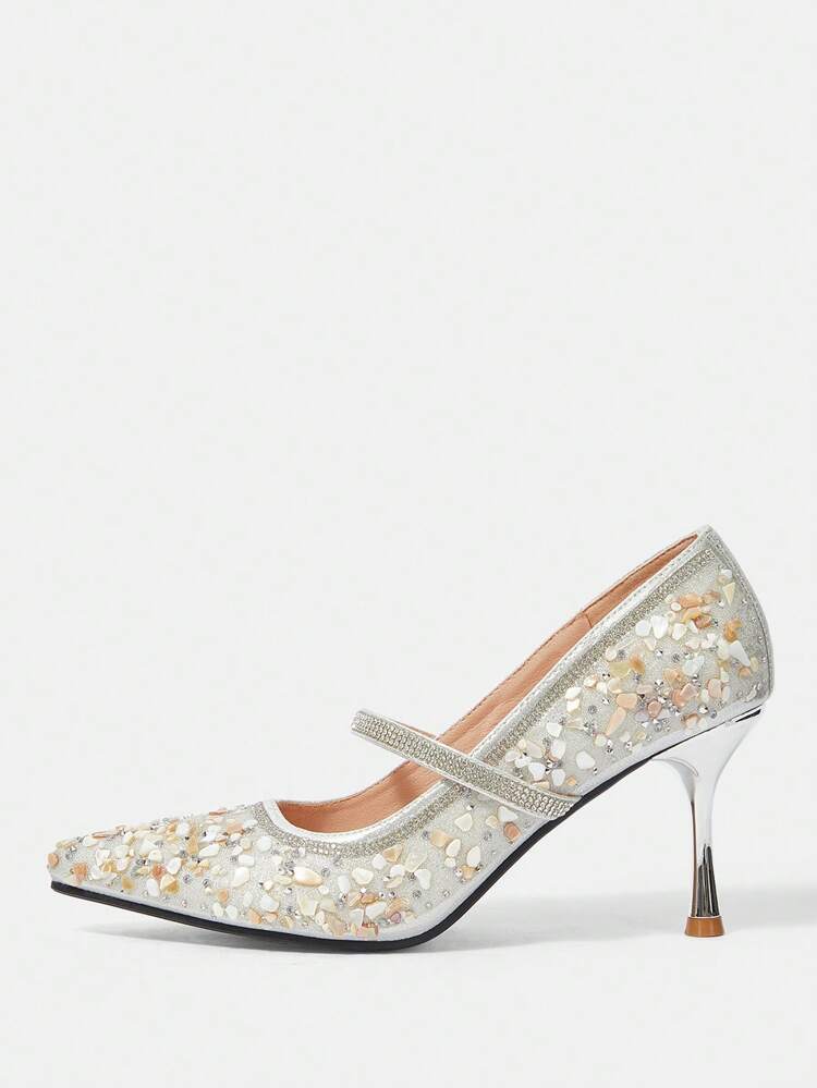 CUCCOO HITCHD Fashionable Pointed Toe Full Rhinestone Sexy Silver Evening High Heels, Women Dress Shoes New Year Holiday