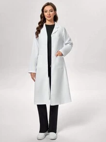 TaskEZ Plain Collar Dual Pocket Mid-Length Laboratory Coat
