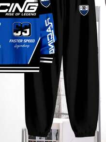 SHEIN Leap Crew 2 件 Tween Boy 休闲简约字母印花长袖连帽衫套装，舒适秋冬季 - 彩色 - 查看 4