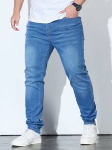 Manfinity Homme Men's Casual Distressed Slim Tapered Fit Jeans - Medium Wash - View 7