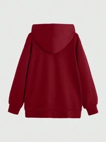 ROMWE Fairycore Áo nỉ có mũ in hình ngôi sao, dây rút, thường ngày, mùa thu - Màu Đỏ Sâu - Xem 2