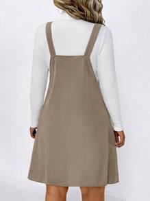 SHEIN LUNE Plus Size Women Casual Corduroy Strap Dress, Winter