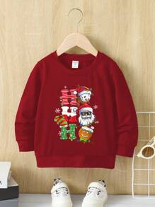 SHEIN Bluza z okrągłym dekoltem dla chłopca z motywem świątecznym i czerwoną grafiką, jesień/zima