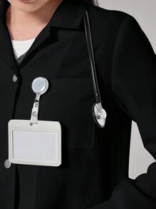 SHEIN TaskFit Áo khoác phòng thí nghiệm dài tay có túi, nút phía trước, màu trơn - màu đen - Xem 7