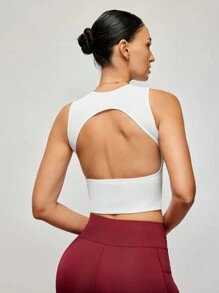 Activina Solid Cut Out Back Sports Tank Top - White - View 4