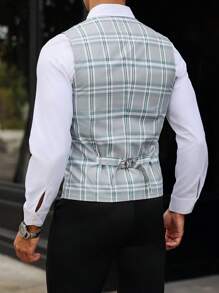 Manfinity Bizformal Men's V-Neck Single-Breasted Casual Plaid Vest