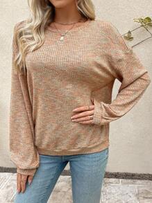 SHEIN LUNE 女士秋季彩色华夫格针织套头衫 - 橘色 - 查看 5