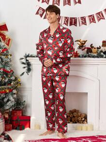 Christmas Cartoon Cute Men Pajama Set - Multicolor - View 3