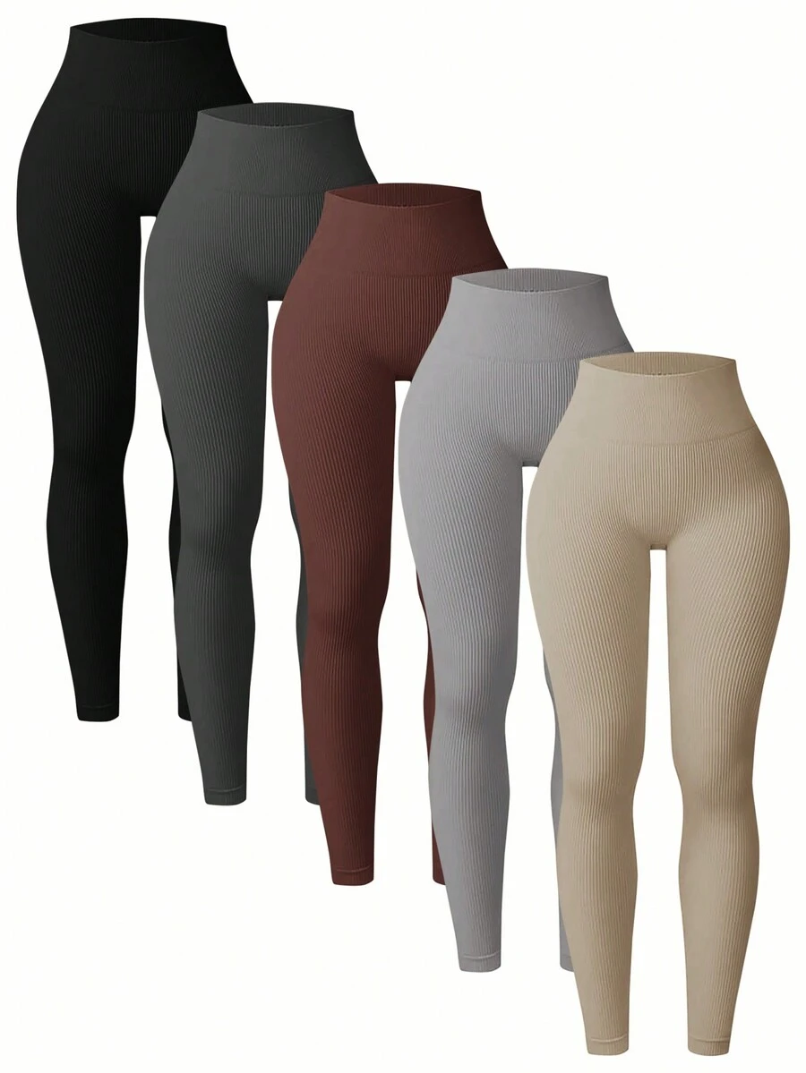 SHEIN 纯色高腰紧身休闲运动紧身裤，适合瑜伽 - 彩色 - 查看 1