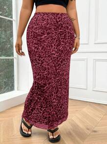 SHEIN Tall CURVE Plus Size Fashion High Waist Leopard Print Skirt For Casual Outing