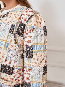 SHEIN Clasi Chaqueta informal de talla grande para otoño con estampado floral y de patchwork - Multicolor - Ver 7