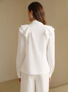 Anewsta Elegante Damen Weihnachtsbluse mit Edelstein- und Perlenbesatz, Rüschenkragen - Weiss - Übersicht 5