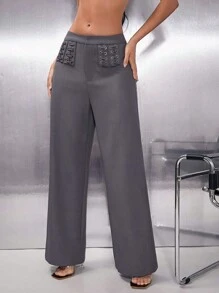 Hauture Wide Leg Trousers With Lace Up Details - Grey - View 1