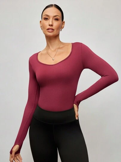 Activina 纯色圆领长袖修身连体裤