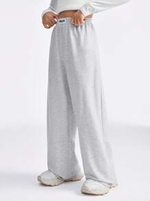 SHEIN Pantalones de chándal anchos y sueltos de punto gris básicos, cómodos, para niñas preadolescentes en primavera/verano