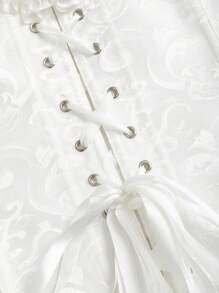 Sweetra Women's Retro Off Shoulder Sleeve Top With Zipper Closure, Tie-Up Fishbone Detail, Romantic Flounce Texture - White - View 3