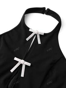Elegant Hollow Bowknot Design Waist-Slim Sleeveless Halter Collar Dress