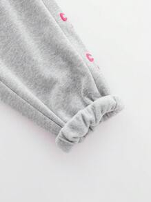 Tween Girls Butterfly Pattern Cuffed Fleece Sweatpants, Casual And Cosy Home Wear, Fall And Spring/Winter - Light Grey - View 4