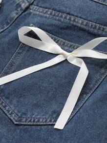 DAZY Women's Denim Shorts With Oversized Bow Decor - Medium Wash - View 9