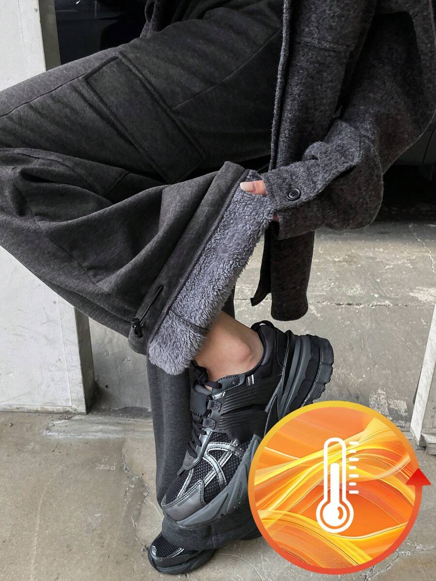 DAZY Women's Solid Color Casual Warm Fleece Sweatpants,Thermal Lined Fall,Winter Women Joggers - Dark Grey - View 1