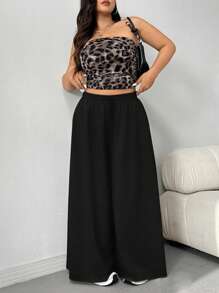 SHEIN EZwear Pantalones casuales de talla grande con cintura ajustable y pierna ancha