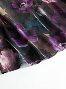 Al Najma Women's Gradient Floral Print V-Neck Lace Insert Elegant Dress - Purple - View 9