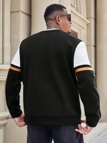 Manfinity Homme Plus Size Men's Contrast Color Round Neck Casual Pullover Sweatshirt - Black - View 2