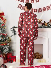 Christmas Cartoon Cute Men Pajama Set - Multicolor - View 8