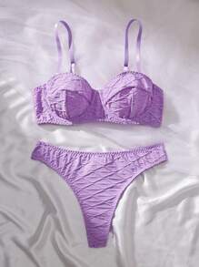 SHEIN 2pcs Women Purple Wavy Pattern Intimates Set - Purple - View 4