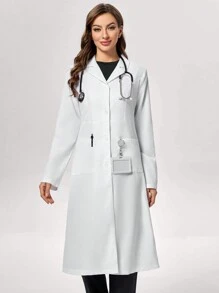 TaskEZ Plain Collar Dual Pocket Mid-Length Laboratory Coat