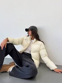 Aloruh Small Stand Collar Long Sleeve Pocket Women Winter Coat