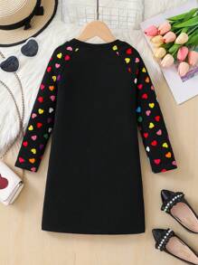 Váy suông tay raglan đan họa tiết trái tim cho bé gái - màu đen - Xem 2