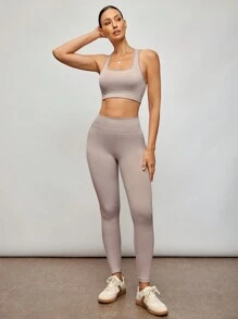 Activina Activina 2pcs Seamless Yoga Set Gym Set Cut Out Back Tank Top Hip-Hugging Leggings Workout Women Set