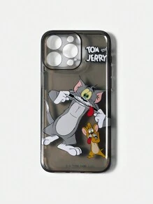 TOM & JERRY X SHEIN Funda básica para teléfono con estampado sencillo compatible con iPhone - Gris - Ver 3