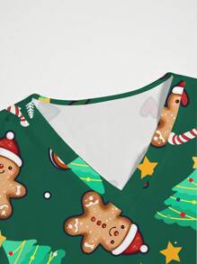 PopScrub Christmas Cartoon Gingerbread, Christmas Tree, Candy Pattern Nurse Scrub Uniform Top