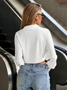 SHEIN Essnce Women's Asymmetrical Hemline Drop Shoulder Shirt Button Up Shirt,Long Sleeve Tops - White - View 2