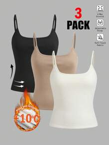 SHEIN EZwear 3pcs Women Casual Camisole Set With Padded Bra, Thermal Thermal Lined, Suitable For Autumn/Winter