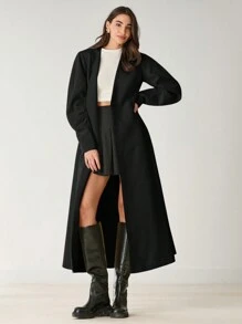 Enchnt New  Winter Products,Women's Solid Color Double-Breasted Elegant Long Sleeve Blend Coat,  Winter Women's Clothing,Warm Clothes,Winter Women Coat,For Christmas Party&Romantic Dinner Dates - Black - View 1