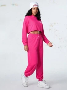 SHEIN Sports 2pcs Set Loose Fit Sweatshirt And Sweatpants With Butterfly Print, Sports