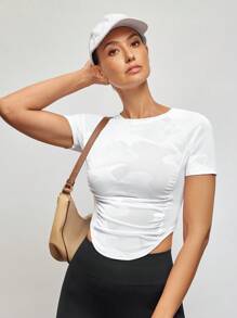 Activina Cut Out Back Raglan Sleeve Crop Sports Tee Fitted Shirt Gym Women Shirts - White - View 1