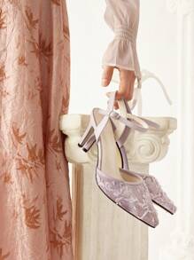 CUCCOO HITCHD Women's Pointed Toe High Heel Shoes, Lace Net Fabric, Elegant & Versatile Pink Backless Pumps - Pink - View 8