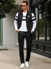 Manfinity Bizformal 男士休闲拉链立领刺绣图案背心，适合夏秋季节