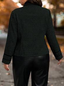 Celure Women Plus Size Metal Button Decor Long Sleeve Casual Jacket, Autumn - Dark Green - View 2