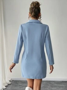 Chiquease Vestido de tweed de manga larga con cuello, bolsillo decorativo y diseño para dar forma a la cintura para mujeres