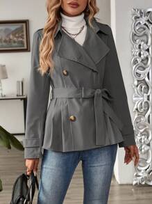 EMERY ROSE Women's Casual Wide Lapel Double Breasted Belted Trench Coat